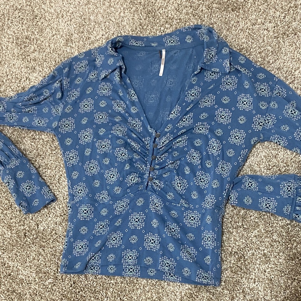 Free People Blue Patterned Women's Blouse